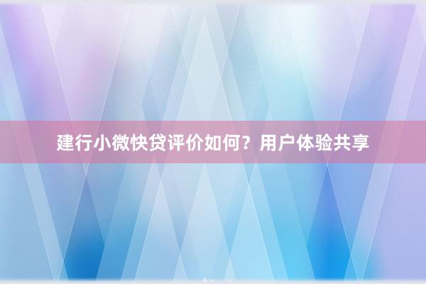 建行小微快贷评价如何？用户体验共享